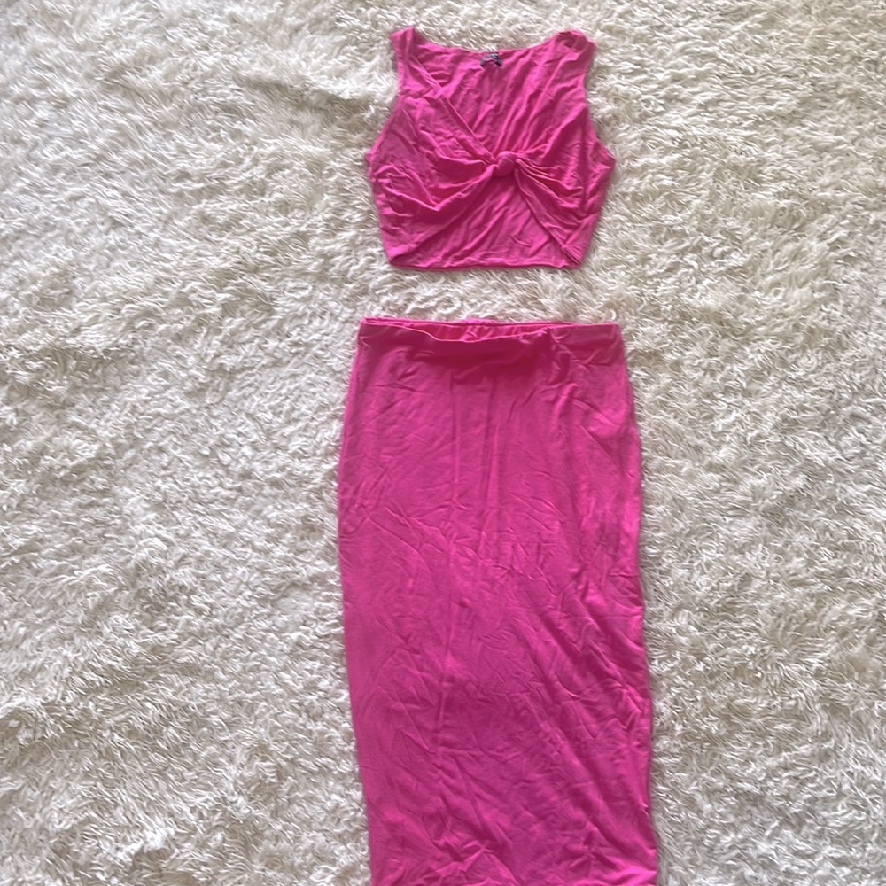Naked Wardrobe - Pink - 2pc Skirt and Crop Top